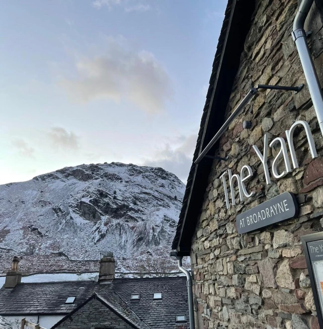 The Yan at Broadrayne Sign and Grasmere Fells